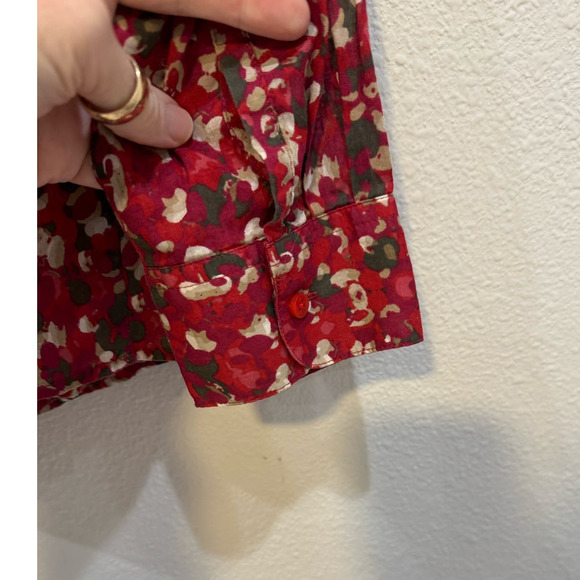 COLDWATER CREEK No Iron 100% Cotton Reds Olive Beige Size L - Picture 3 of 6